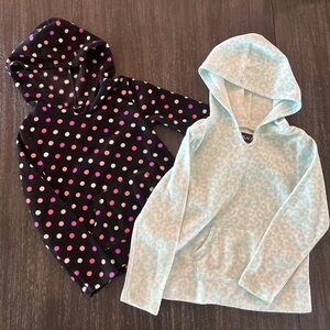 2 The Children’s Place Girls Hoodies- Aqua Leopard Print & Black w Polkadots